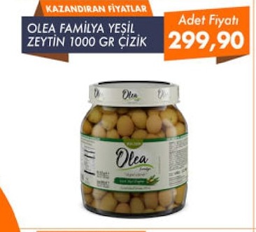 Olea Familya Yeşil Zeytin 1000 Gr Çizik