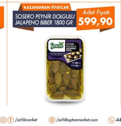 Sosero Peynir Dolgulu Jalapeno Biber 1800 Gr