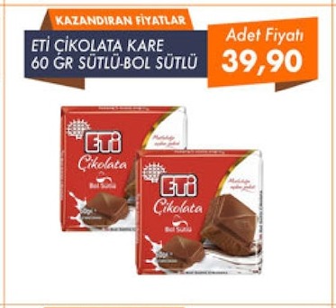 Eti Çikolata Kare 60G Sütlü-Bol Sütlü