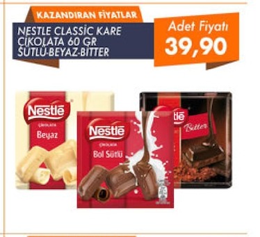 Nestle Classic Kare Çikolata 60G Sütlü-Beyaz-Bitter