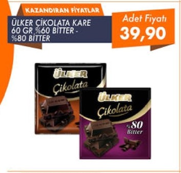 Ülker Çikolata Kare 60 Gr %60 Bitter - %80 Bitter