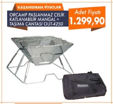 Orcamp Paslanmaz Çelik Katlanabilir Mangal + Taşıma Çantası Out-4250