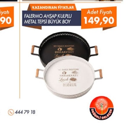 Falermo Ahşap Kulplu Metal Tepsi Büyük Boy