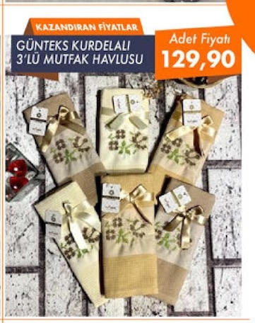 Günteks Kurdeleli 3'Lü Mutfak Havlusu