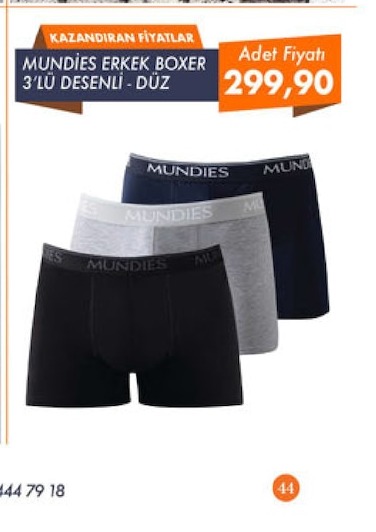 Mundies Erkek Boxer 3'Lü Desenli - Düz