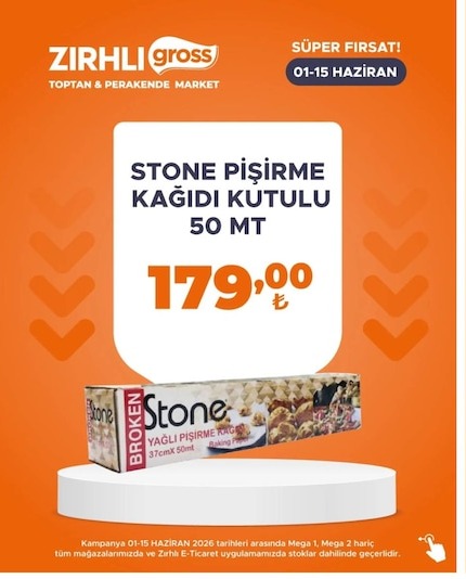 Stone Yağlı Pişirme Kağıdı Kutu 50 Mt