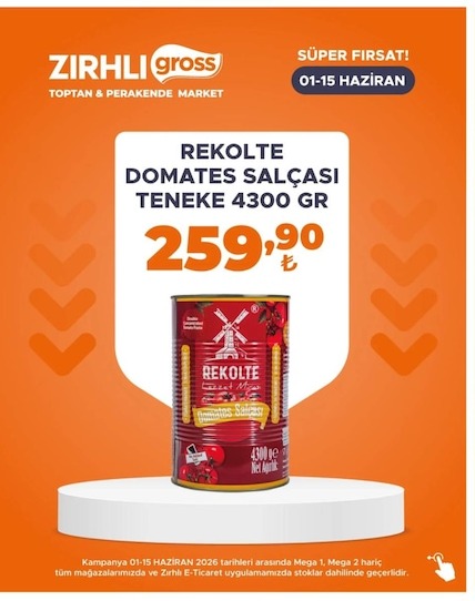 Rekolte Domates Salçası Teneke 4300 Gr